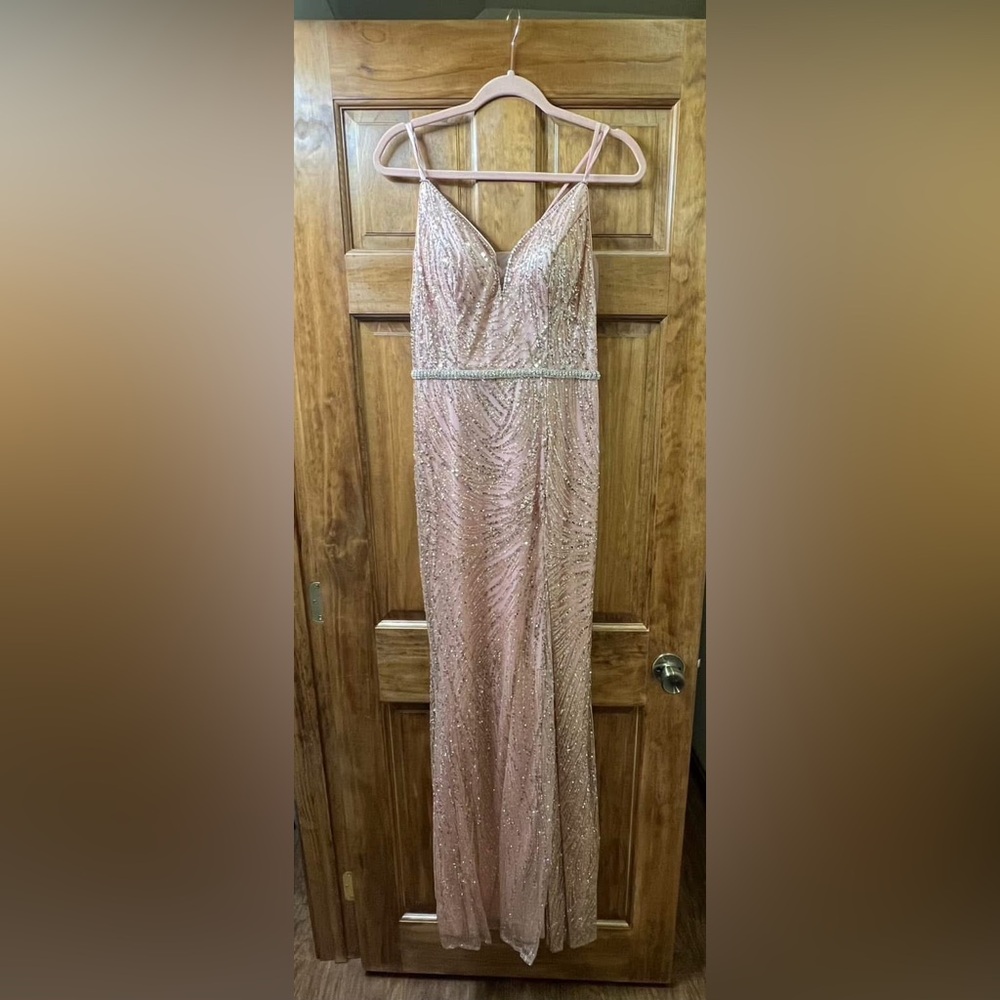 Fiesta Pink Sequin Maxi Gown Plunge Neckline
